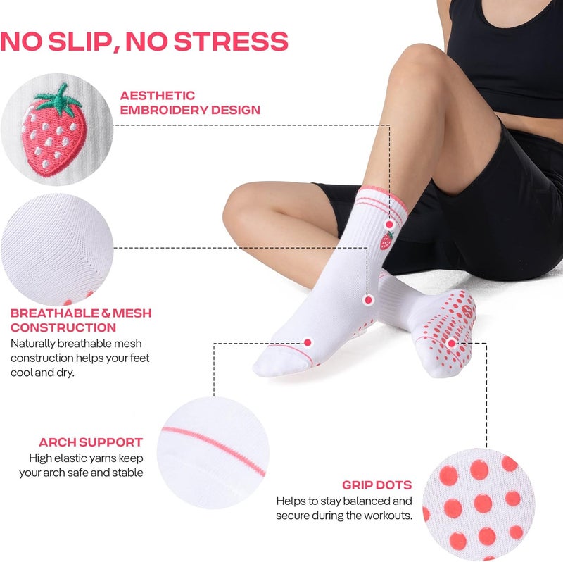 CoolMate Store Pilates Socks with Grips for Women, Yoga Socks, Crew Non Slip Women for Barre, Pilates Gifts - Image 2
